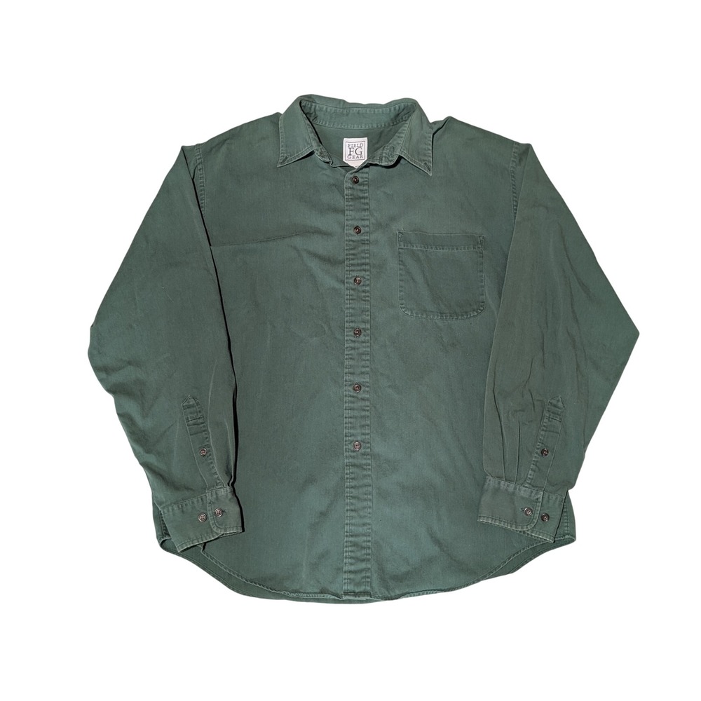 Field Gear Button Down Men M Green Cotton Twill Vintage Long Sleeve Work Shirt